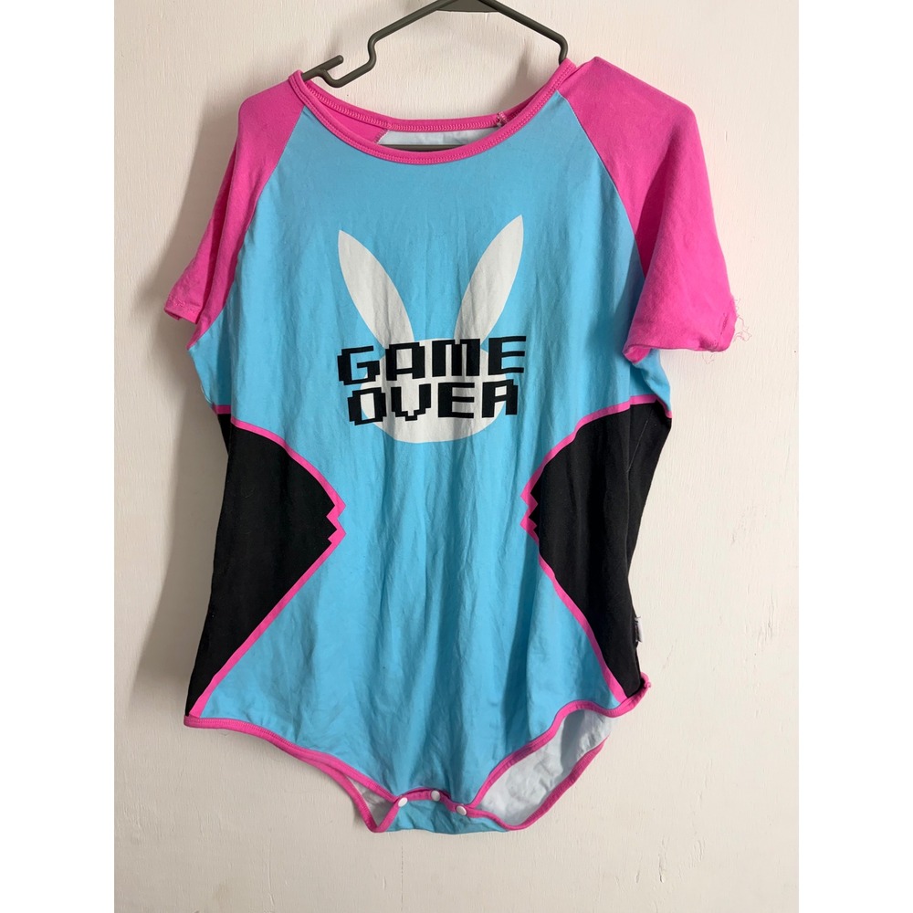 LittleForBig Game Over D.Va Cosplay Bodysuit Blue Pink 4XL Nerf This Snap Crotch